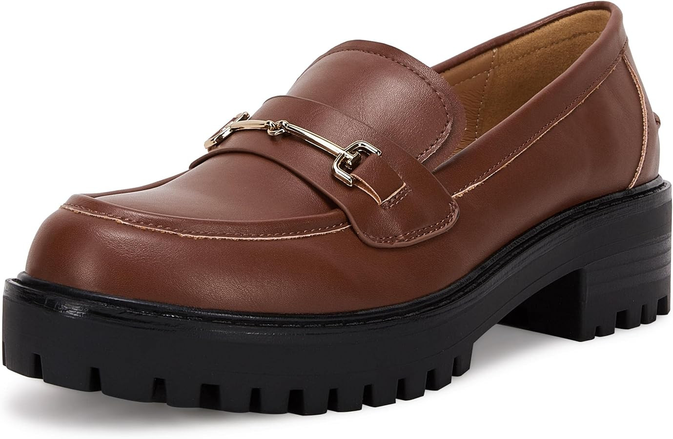 VETASTE Women's Platform Chunky Heel Loafers Slip on Business Casual Shoes     Classic Closed Rou... | Amazon (US)