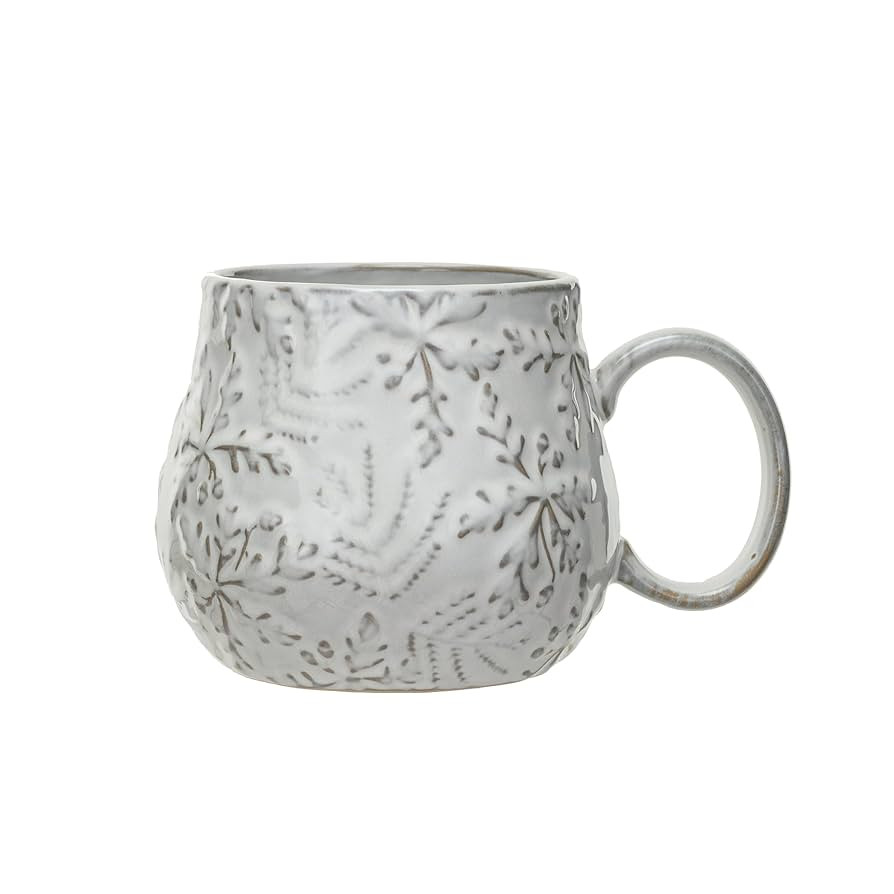 Creative Co-Op 16 oz. Embossed Stoneware Mug with Snowflakes, White | Amazon (US)