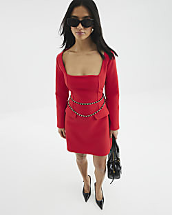 Petite Red Long Sleeved Mini Dress | River Island UK & IE