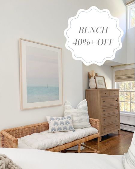 My woven bedroom bench is currently 40% off, with FREE shipping! This is such a sizable bench, and I'm so pleased with the quality & sturdiness of it!
-
coastal home decor, coastal furniture, bedroom furniture, bench for end of bed, entryway bench, serena & lily bench, shore bench, serena & lily sale, serena & lily furniture, beach house decor, beach house furniture, woven furniture, rattan furniture, neutral bedroom, blue and white pillows, primary bedroom ideas, pottery barn dresser, natural wood dresser, Sausalito dresser, 6-Drawer dresser, Tall Dresser, white vases, textured vases, dresser decor, bedroom pillows, pillow styling, chunky throw, white duvet cover, neutral bedroom, bench with cushion, black friday sale, cyber monday sale, woven shades, gold curtain rod, white drapes, amazon drapes

#LTKhome #LTKCyberWeek #LTKsalealert