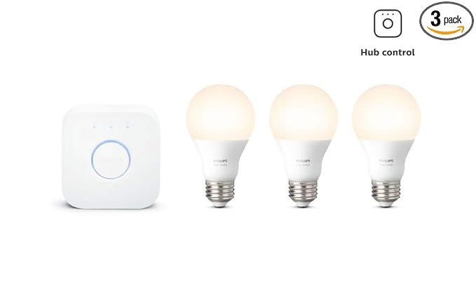 Philips Hue White LED Smart Light Bulb Starter Kit, 3 A19 Smart Bulbs & 1 Hue Hub, (Works with Al... | Amazon (US)