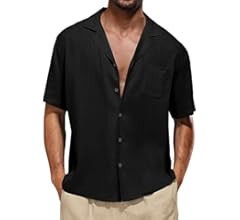LecGee Men's Cotton Linen Shirt Casual Button-Down Short Sleeve Cuban Camp Collar Shirt Beach Sol... | Amazon (US)