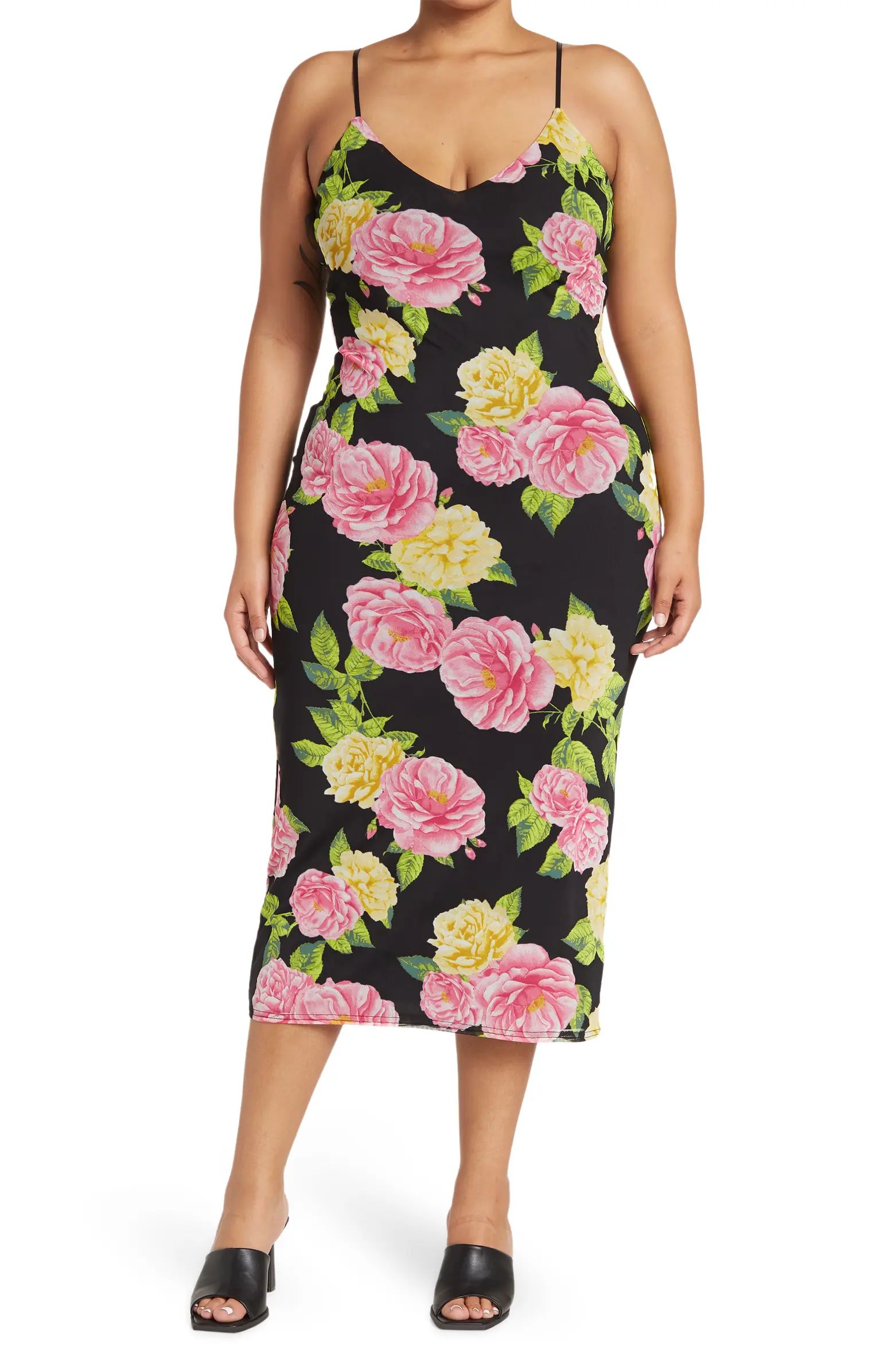 Amina Print Power Mesh Midi Slipdress | Nordstrom