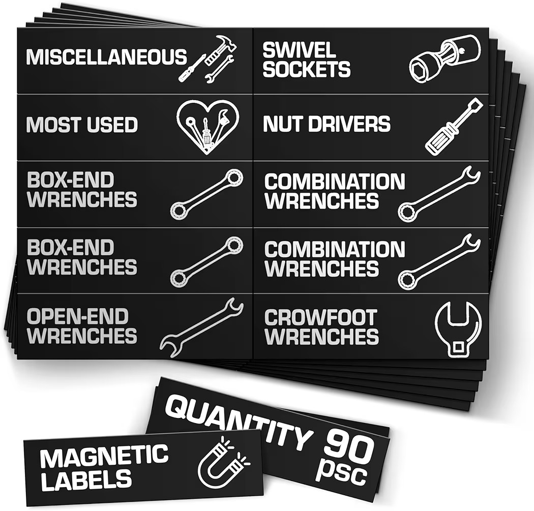 90 Pcs Magnetic Tool Box Labels 3.5x1 inch - Magnetic Toolbox Labels for Tool Box Drawers Strong ... | Amazon (US)