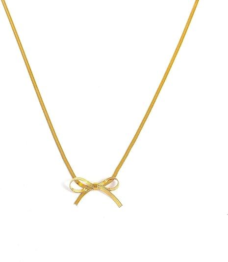 Fashion Bow Necklace Gold Bow Knot Pendant Necklace Ribbon Snake Chain Necklace Jewelry Gifts for... | Amazon (US)