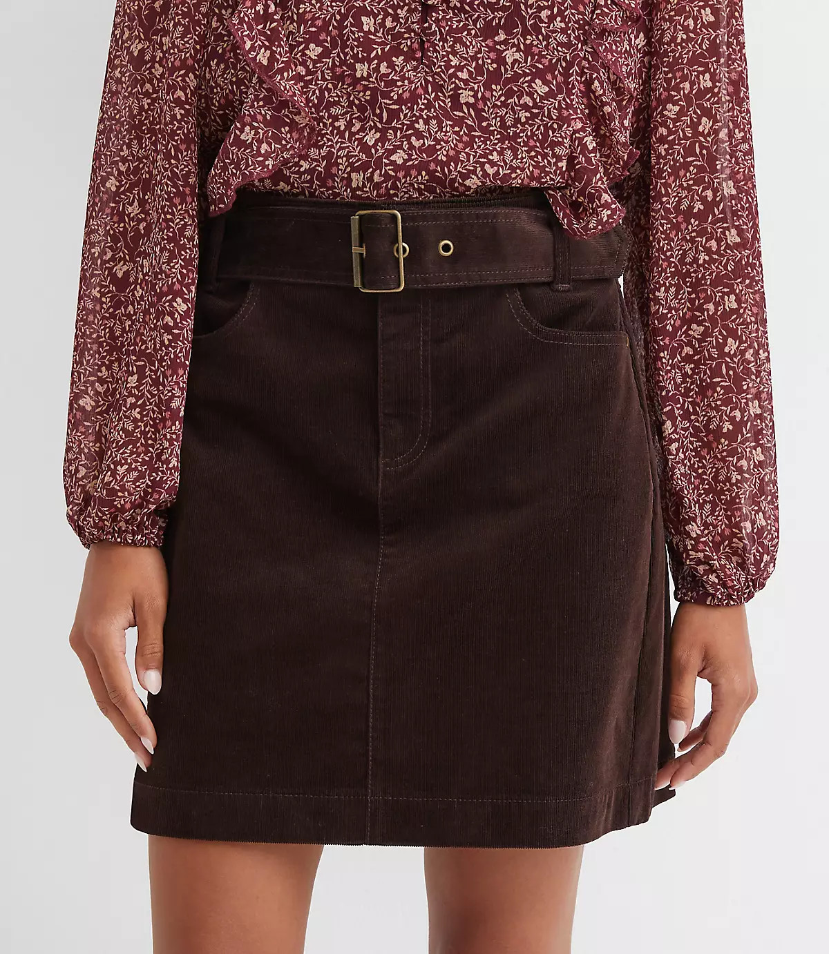 Brushed Corduroy Belted Mini Pocket Skirt | LOFT