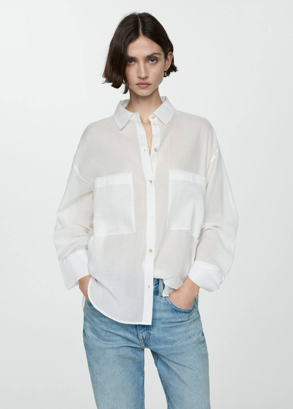 Ramie shirt with pockets -  Women | Mango USA | MANGO (US)