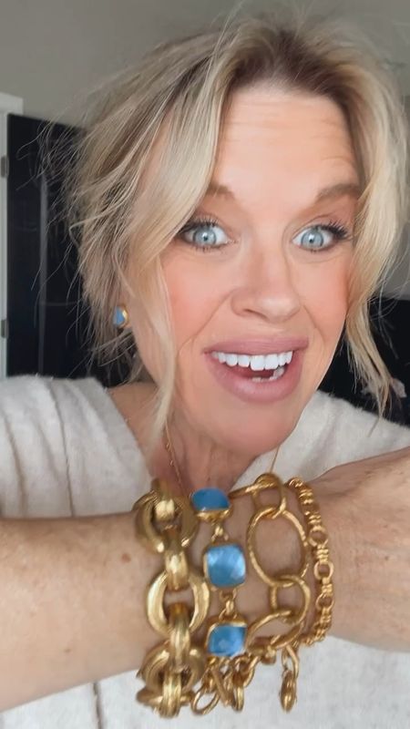 Arm candy stack

New Spring  pieces mixed with  great basics 🩵🤍

Gold bold chai link (most worn basic) 
New cornflower blue stone 
Open gold link perfect alone or stacked
The sweet locket (great Mother’s Day gift) 

Blue stone earrings and necklace 

Julie Vos  jewelry 

#jewelry #bracelets

#LTKVideo