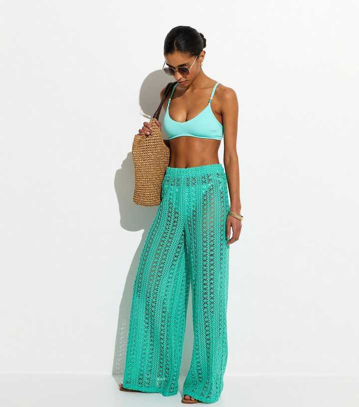 Turquoise Crochet Wide Leg Beach Trousers | New Look | New Look (UK)