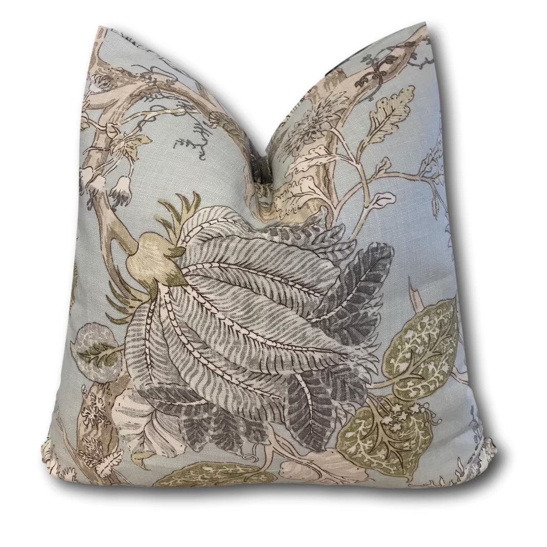 Blue Floral Pillow Cover - Florabunda Mineral - Ivana 316 - Jacobean Floral Pillow Cover - ONE CO... | Etsy (US)