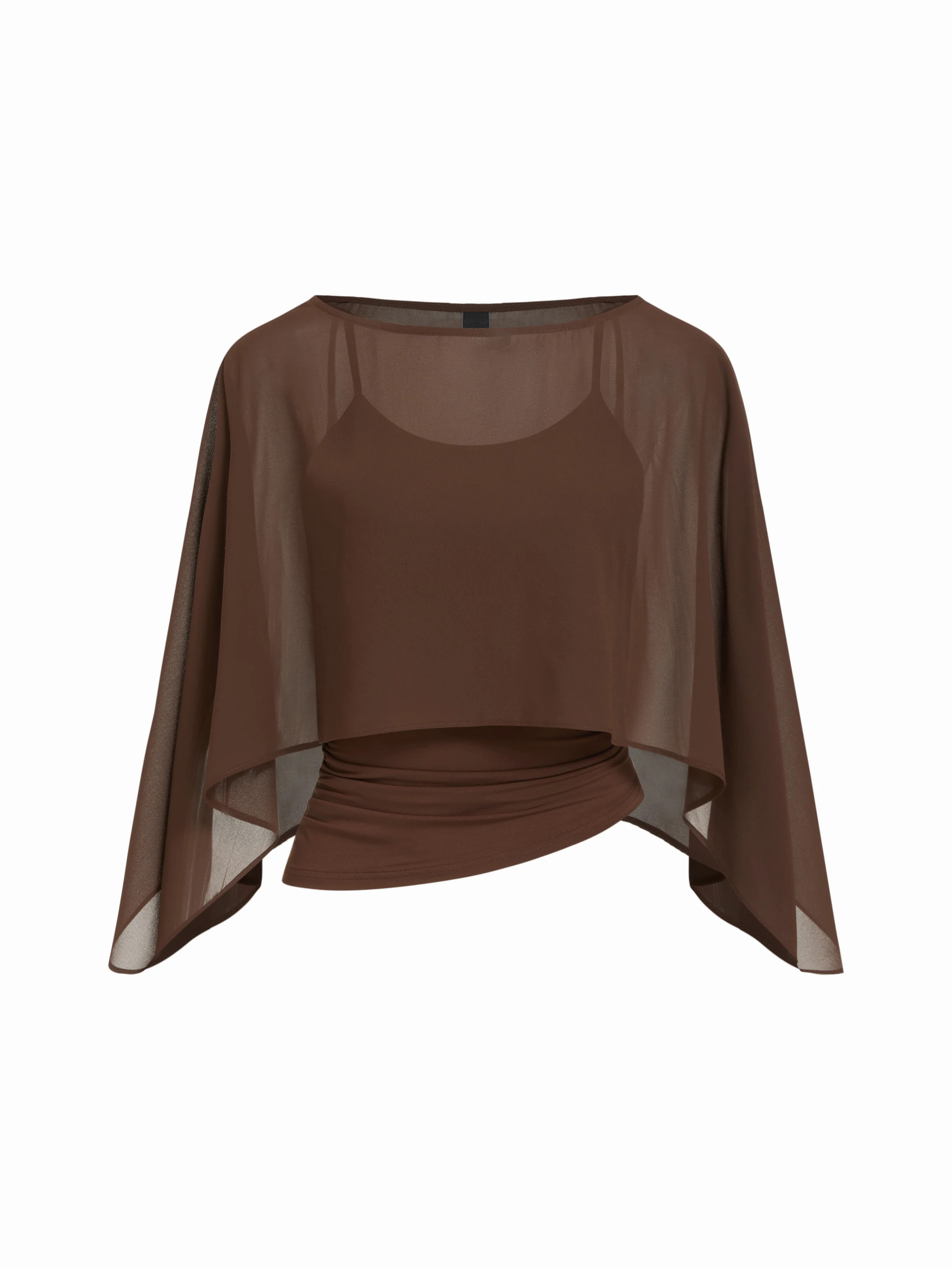 Ruched Cami Top & Chiffon Boat Neck Cape | Cider