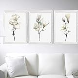 Set 3 Magnolia Print White and Black Flower Watercolor Painting Floral Illustration Botanical Print  | Amazon (US)