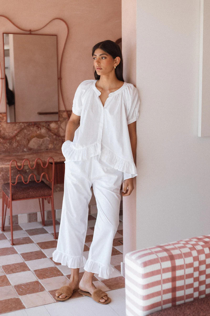 Sophie Sleep Set - Pants - Cotton Modal - White | Piyama