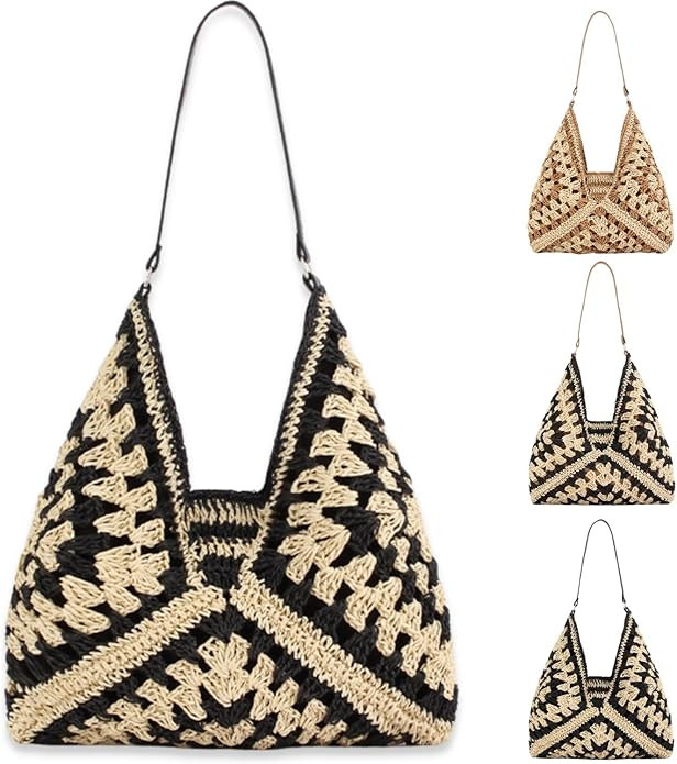 Summer Straw Bag for Women, Medium Beach Purse for Hand Woven, Vintage Straw Top Handle Bags, Wic... | Amazon (US)