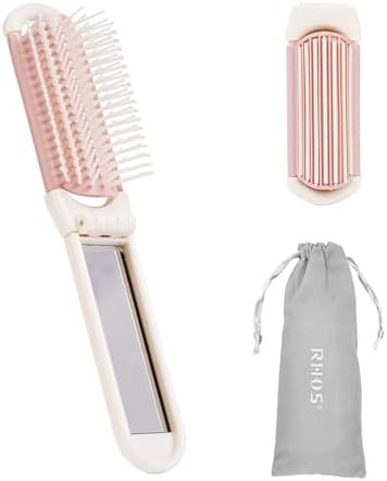 RHOS Folding Brush with Mirror for Women, Girls - Mini Hair Brush for Purse, Small Pocket Brush w... | Amazon (US)