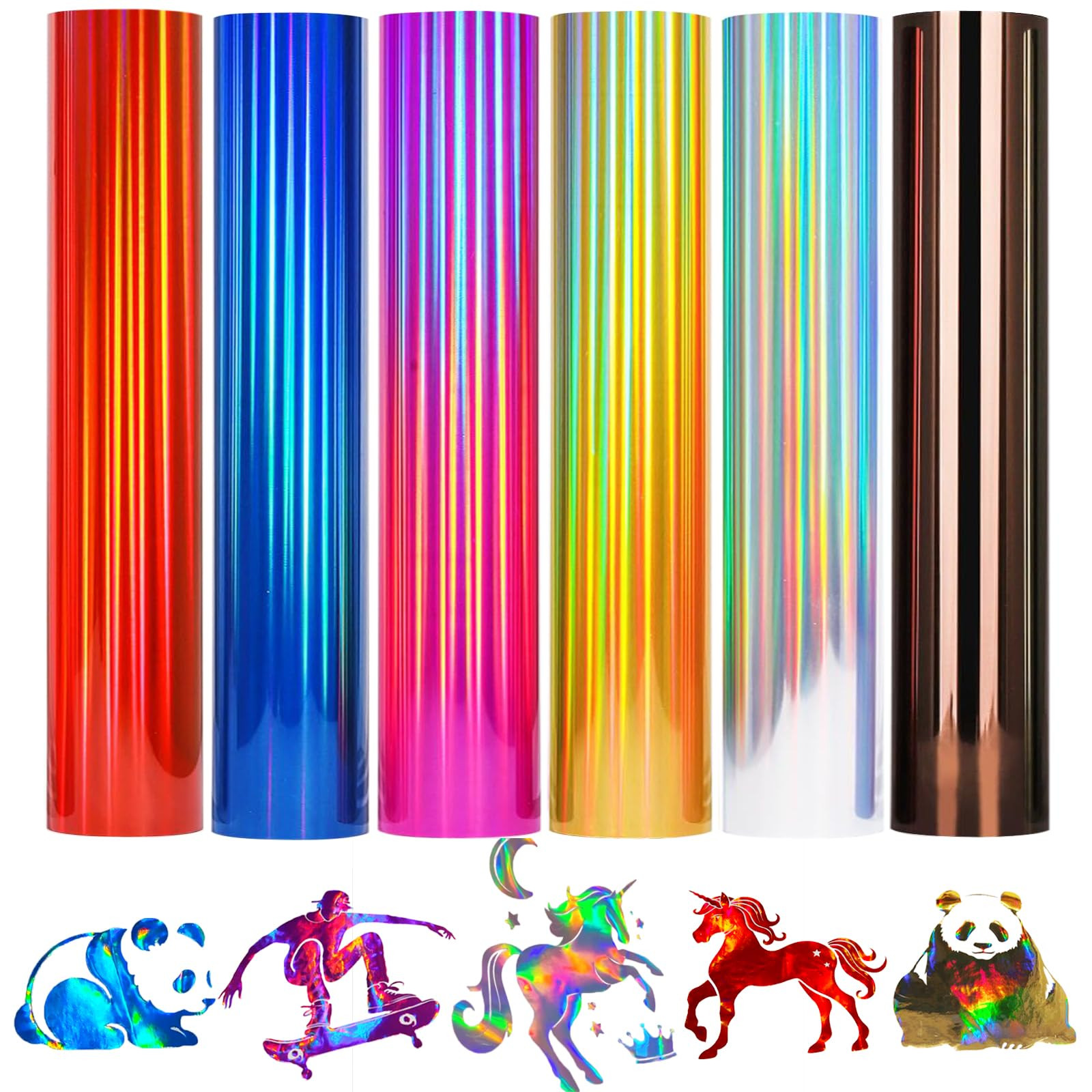 Holographic Heat Transfer Vinyl 6 Pack Holographic Iron on Vinyl for DIY Glitter HTV Metallic HTV... | Amazon (US)