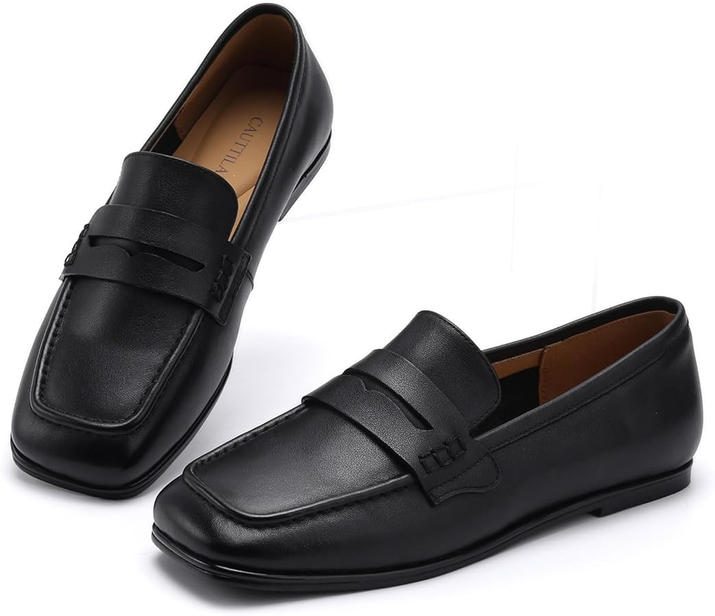 Women\u2019s Genuine Leather Penny Loafers \u2013 Square Toe Slip-On Flats for Comfortable Daily ... | Amazon (US)