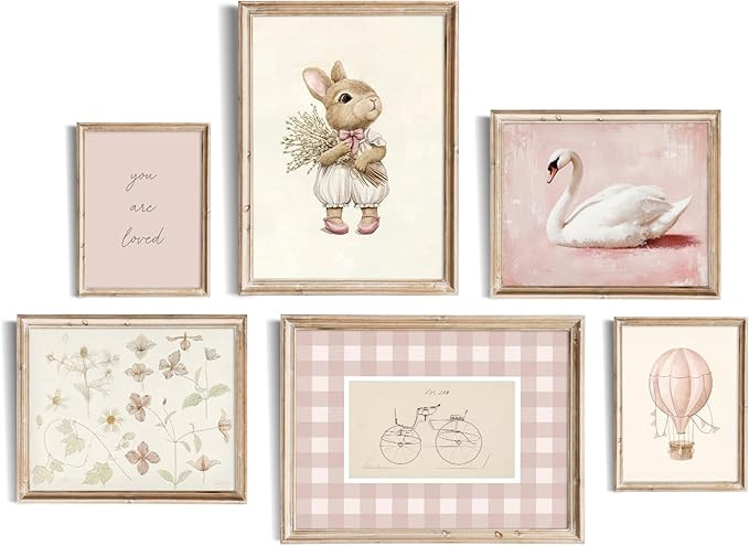 RETRART Pink Nursery Girl Wall Art Vintage Floral Pink Wall Decor Set for Baby Girls' Nursery & K... | Amazon (US)