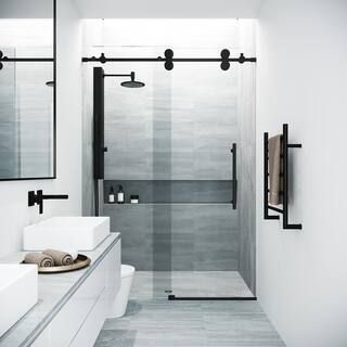 VIGO Elan 56 to 60 in. W x 74 in. H Sliding Frameless Shower Door in Matte Black with Clear Glass... | The Home Depot