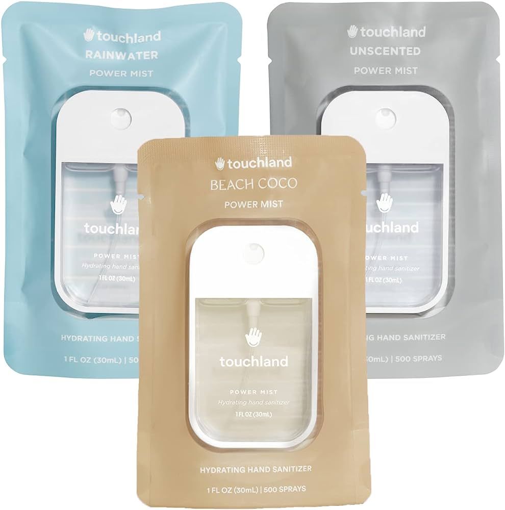Touchland Power Mist Hydrating Hand Sanitizer DYE FREE 3-PACK | Rainwater, Unscented, Beach Coco ... | Amazon (US)