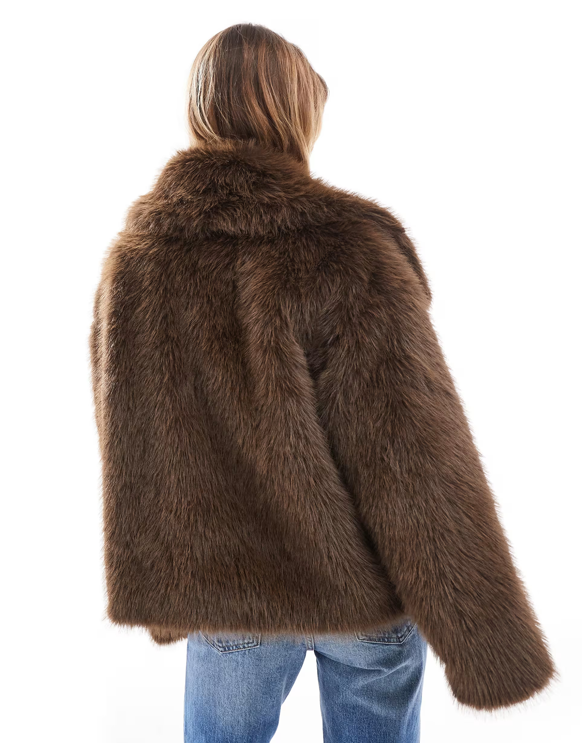Pretty Lavish short faux fur coat in brown | ASOS (Global)