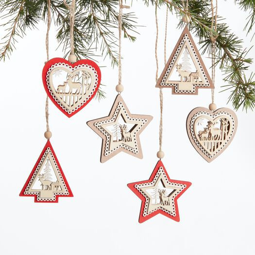 Laser Cut Wood Holiday Icon Ornaments Set of 6 by World Market | World Market