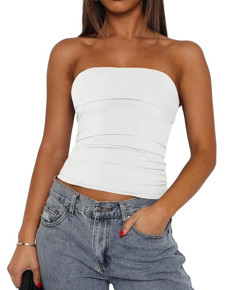 LACOZY Tube Tops for Women Double Lined Strapless Bandeau Tops Slim Fit Going Out Tank Tops Summe... | Amazon (CA)
