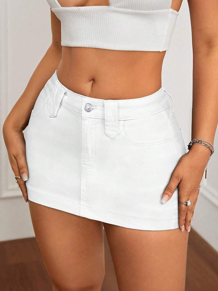 SHEIN ICON Women's Pockets Washed Denim Mini A-Line Skirt, Casual & Versatile | SHEIN