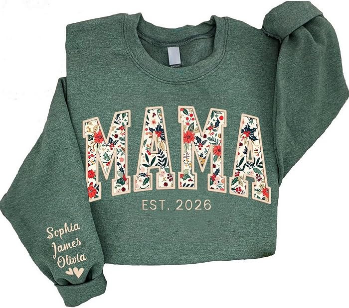 NAZENTI Embroidered Mama Sweatshirt, Mothers Day Pullover, Grandma Crewneck, New Mom Apparel, Wom... | Amazon (US)