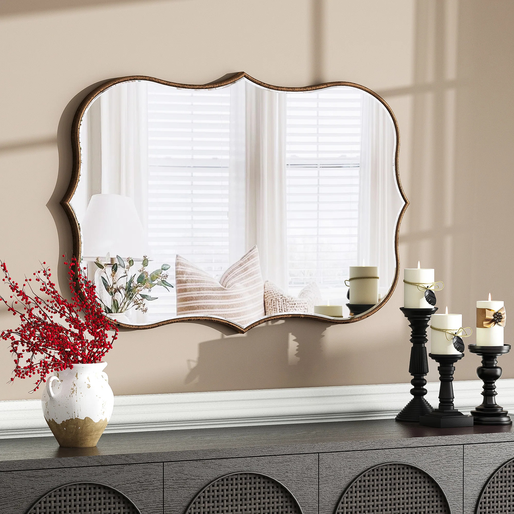 Euri Scalloped Wood Framed Decorative Wall Mirror | Wayfair North America