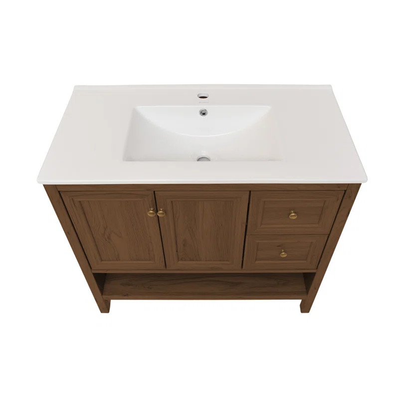 Chateau 36" Freestanding Bathroom Vanity in Brown Oak with Sink Top | Wayfair North America