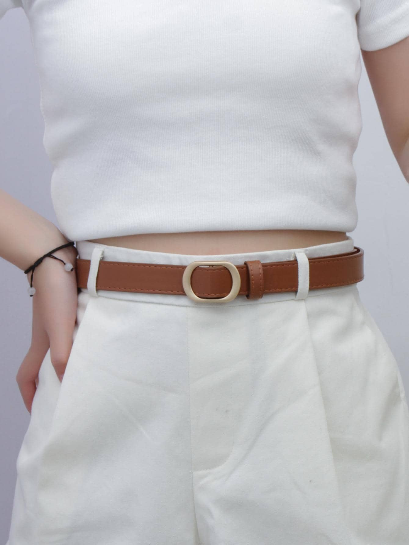 1pc Women Oval Buckle Punch-free Casual Belt For Pants Decoration | SHEIN