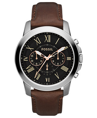 Men's Chronograph Grant Brown Leather Strap Watch 44mm | Macy's
