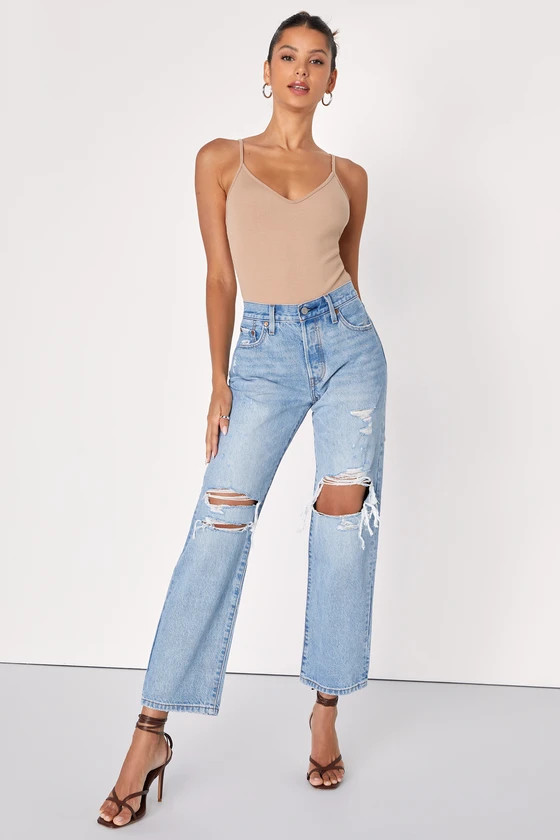501 '90s Light Wash Distressed Mid Rise Straight Leg Denim Jeans | Lulus (US)