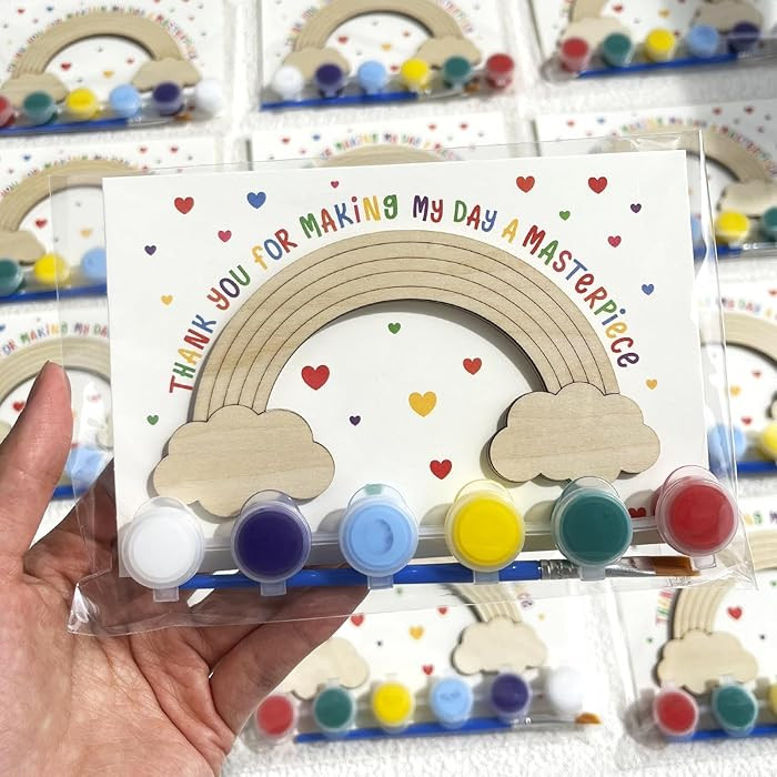 12 Pack Pre-Packaged Rainbow Party Favors for Kids, Wooden Rainbow Cutouts with Magnets & Paintin... | Amazon (US)