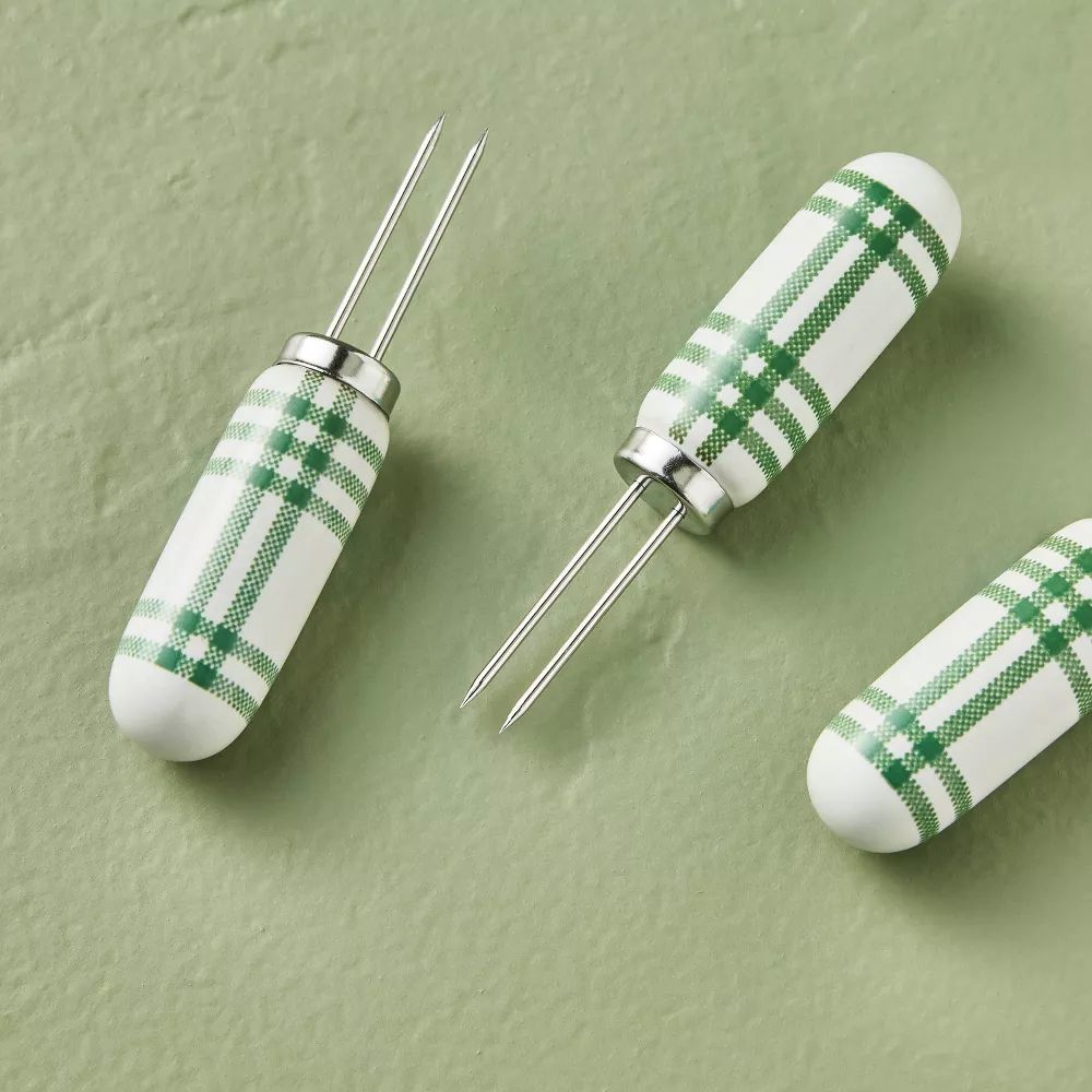 Tri-Stripe Plaid Corn Holders Green/Cream (Set of 8) - Hearth & Hand™ with Magnolia | Target