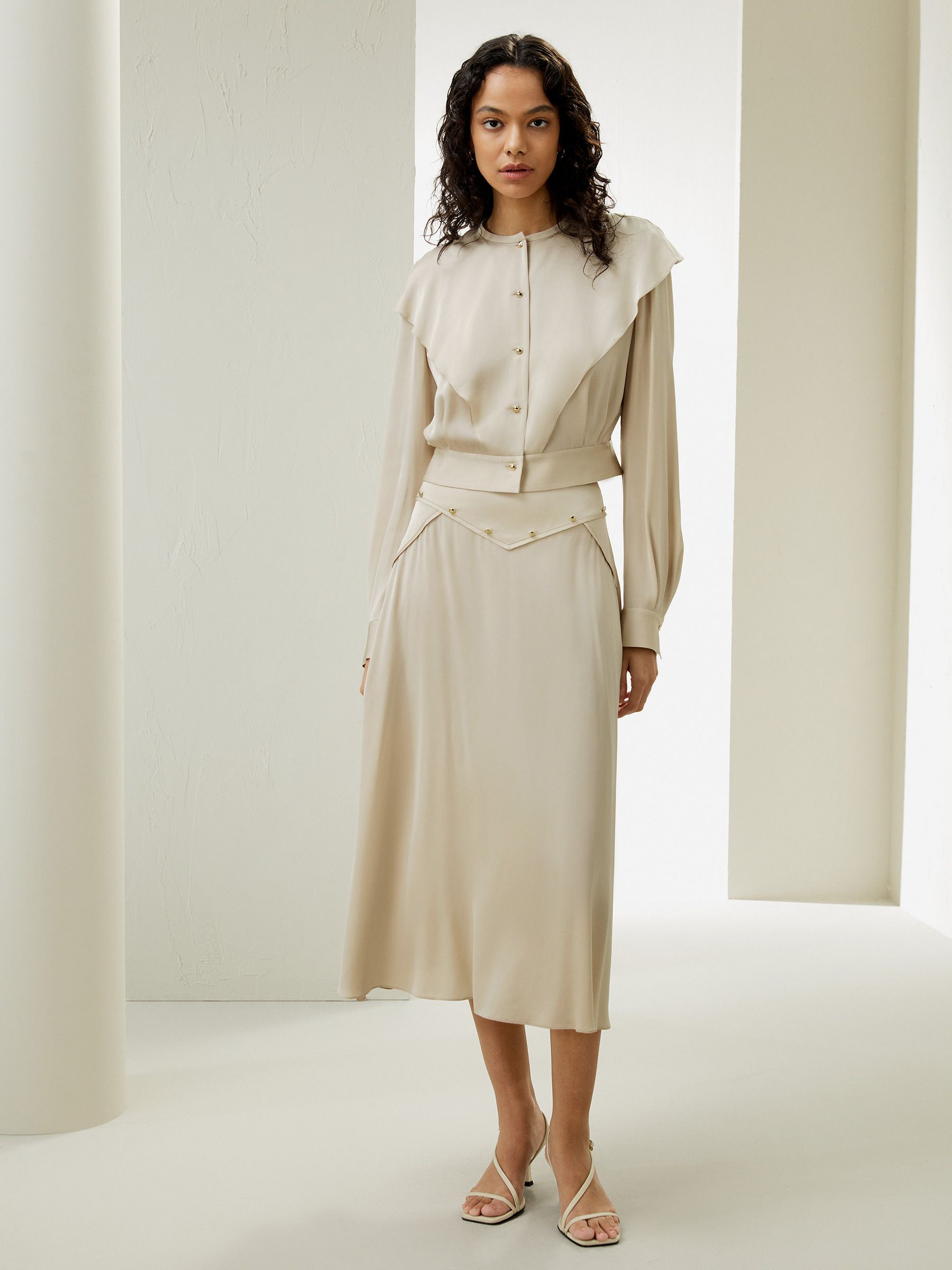 Double Yoke Semi-Sheer Silk Blouse | LilySilk