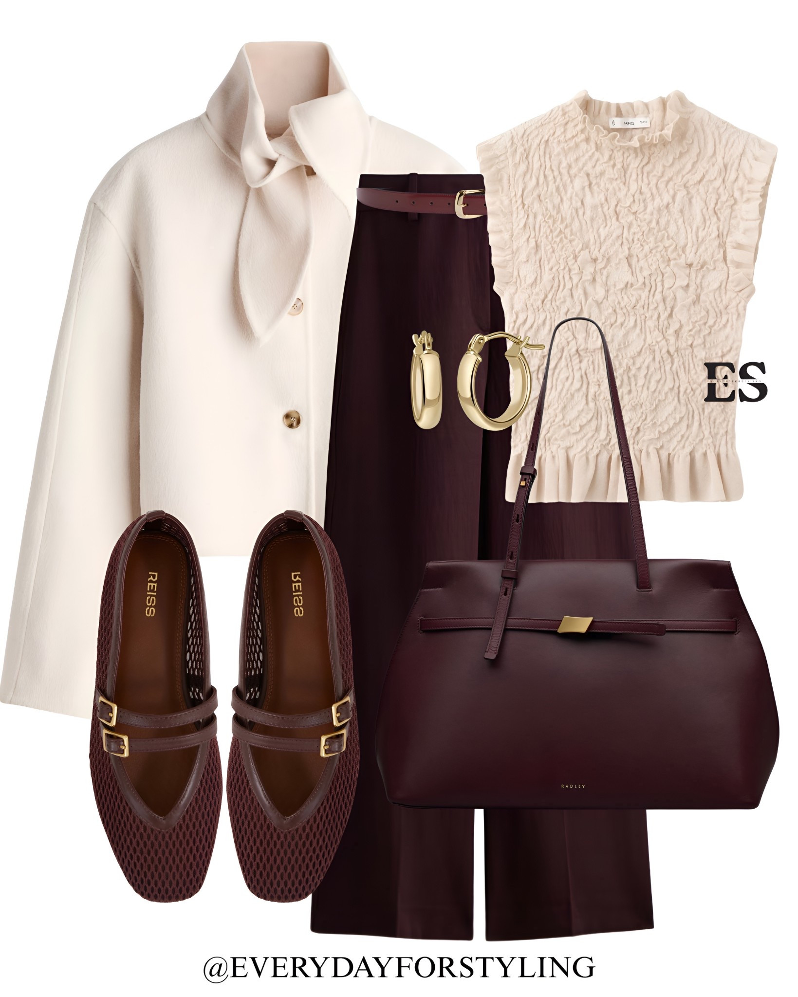Cream and burgundy is the colour combination I didn’t know I needed 🍷

Ivory short coat over a textured smocked top, wide-leg burgundy trousers, Reiss Mary Jane flats and a Radley tote to tie it all together. This one is giving quiet luxury with personality 🤍

spring outfits 2026 | spring outfit ideas | what to wear this spring | spring fashion women | elevated casual outfits | spring capsule wardrobe | chic spring looks | brown outfit aesthetic | neutral outfit ideas | smart casual women | spring workwear outfits | effortless style women | minimalist spring fashion | spring outfit inspo | how to style blazer women

#LTKootd #LTKSaleAlert #LTKSeasonal