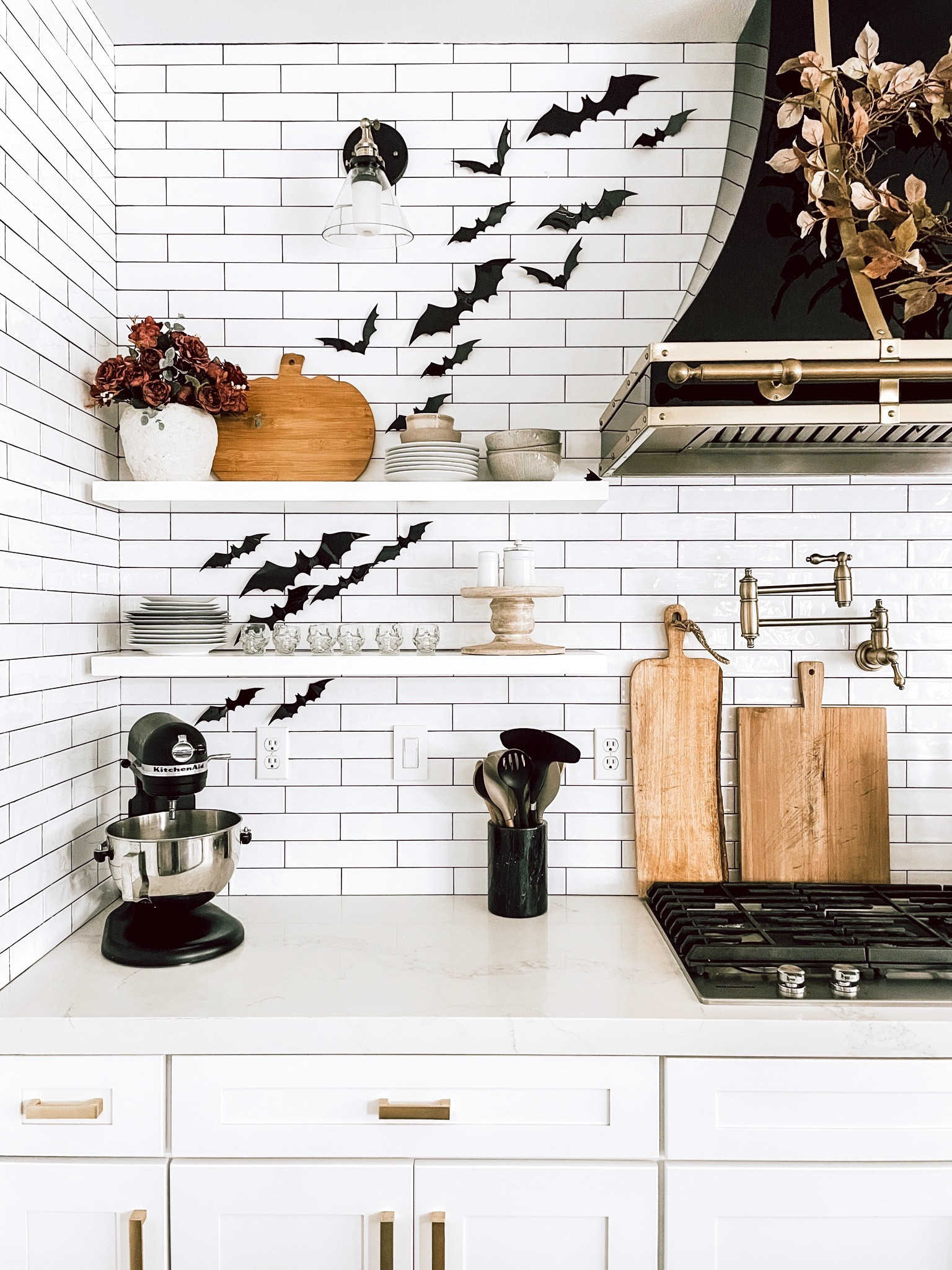 Halloween kitchen details.

Bat decor
Fall home
Halloween home decor
Interior Halloween decor
Fall kitchen 
Pumpkin 

#LTKSeasonal #LTKHoliday #LTKHalloween