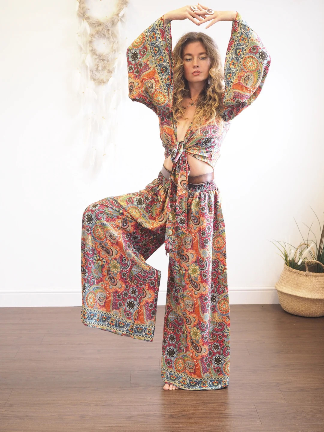 70's GODDESS SET - Silk Bell sleeve & Trouser set - Co-ord - Flared Jumpsuit - Wide leg flares - ... | Etsy (US)