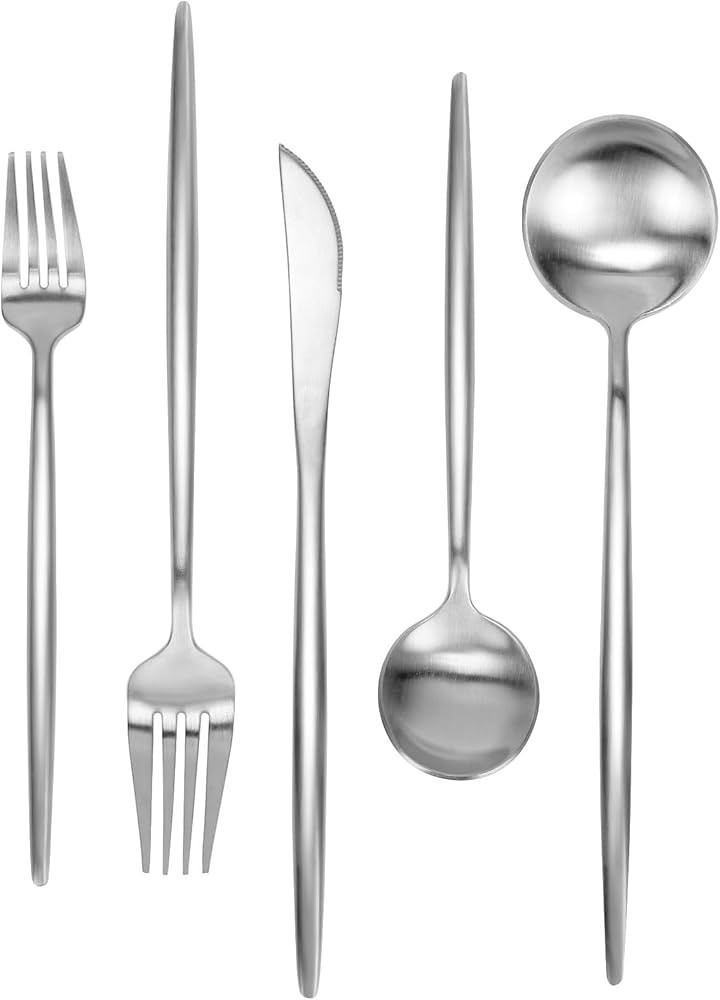 Matte Silverware Set 30 Pieces, FAMEWARE Stainless Steel Flatware Set，Service for 6，Kitchen ... | Amazon (US)