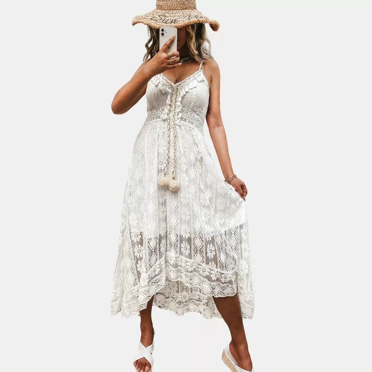 Cupshe Women's Leafy Ruffle Trim Dress Above The Knee Length Dress, XL 