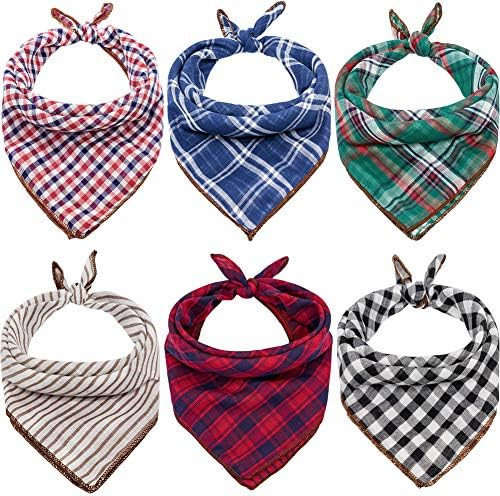 Dog Bandanas - 6PCS Birthday Gift Washable Green Black Brown Blue Red Square Plaid Printing Dog B... | Amazon (US)
