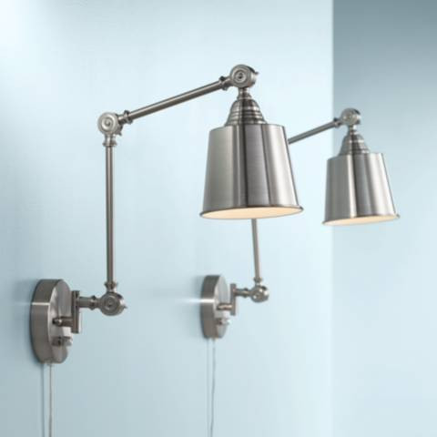 360 Lighting Mendes Adjustable Brushed Nickel Plug-In Wall Lamps Set of 2 | Lamps Plus