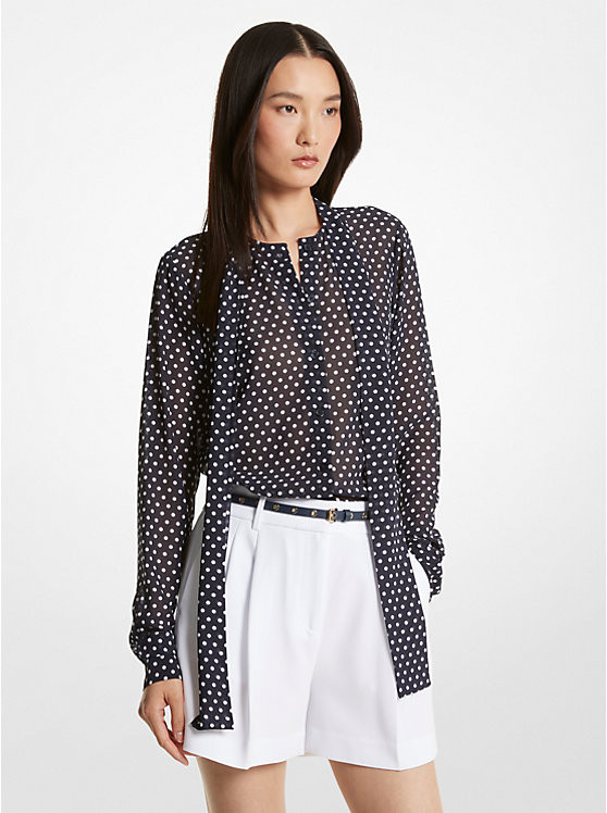 Polka Dot Georgette Tie-Neck Blouse | Michael Kors US