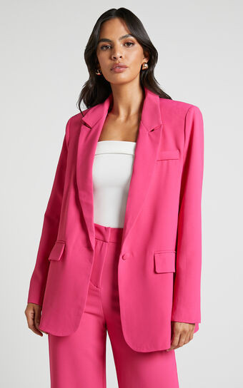 Michelle Oversized Plunge Neck Button Up Blazer in Pink | Showpo (US, UK & Europe)