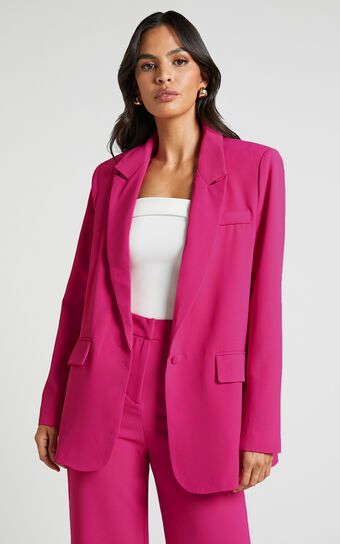Michelle Oversized Plunge Neck Button Up Blazer in Pink | Showpo (US, UK & Europe)