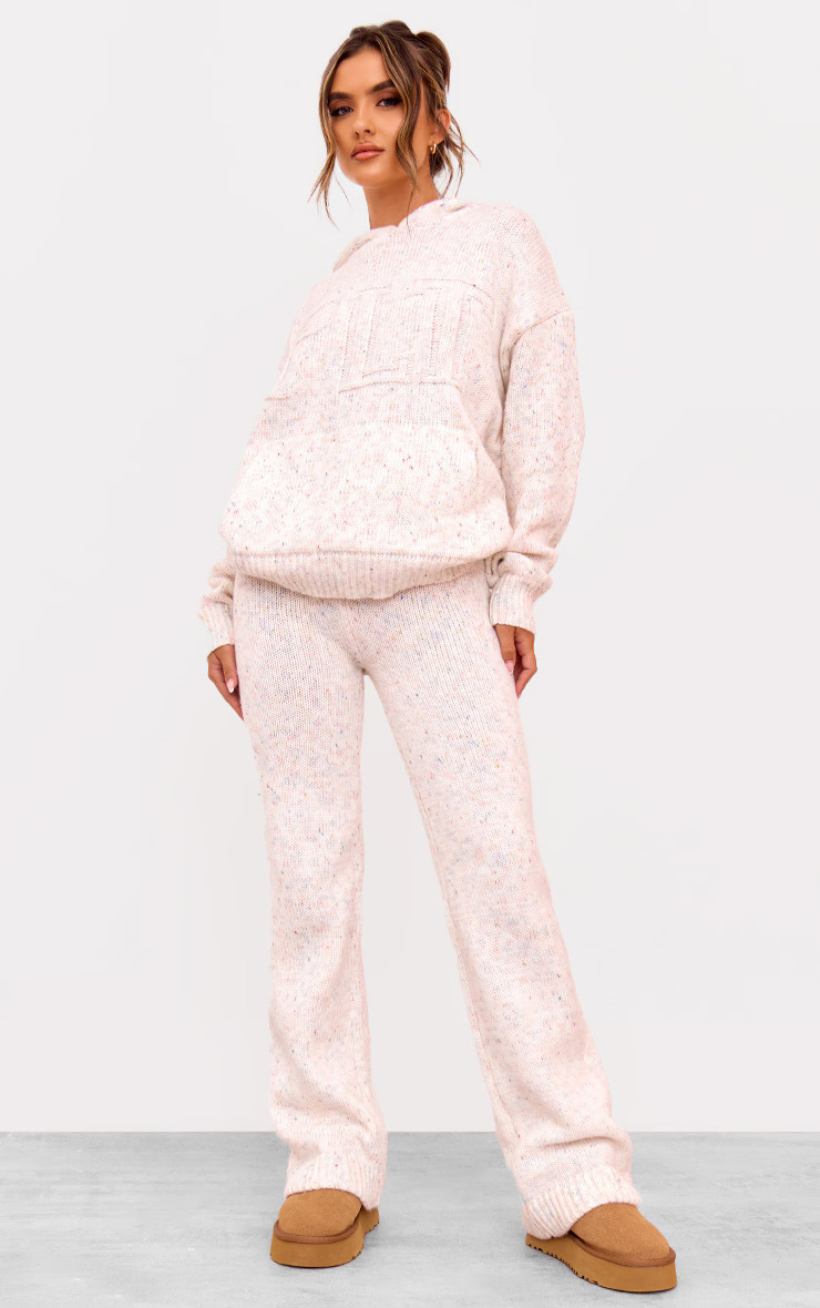 Cream Space Dye Knitted Wide Leg Trousers | PrettyLittleThing UK