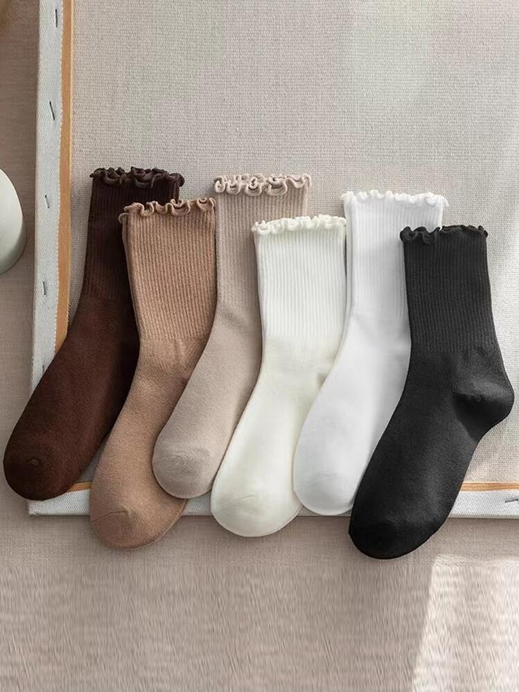 6pairs Lettuce Trim Crew Socks | SHEIN