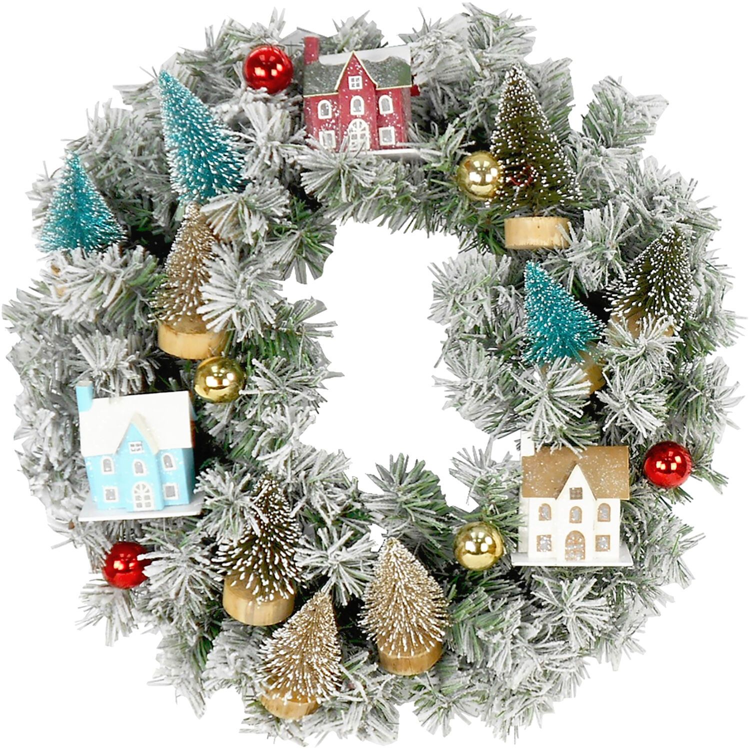 Fraser Hill Farm PVC Wood Houses Decorated Spruce Christmas Snowy Door Hanging Wreath, with Ornam... | Walmart (US)